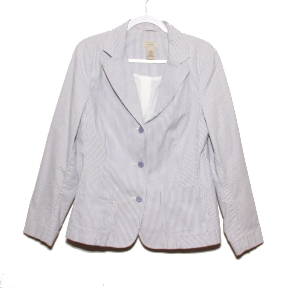 Vintage LL Bean Striped Blazer Jacket Size 12 Cotton Blend